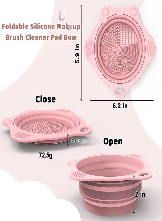 YalsFTY Foldable Silicone Makeup Brush Cleaner Pad Bowl, YalsFTY Portable Mat Scrubber Cleaning Tool for Makeup Brushes (Pink) - Image 4